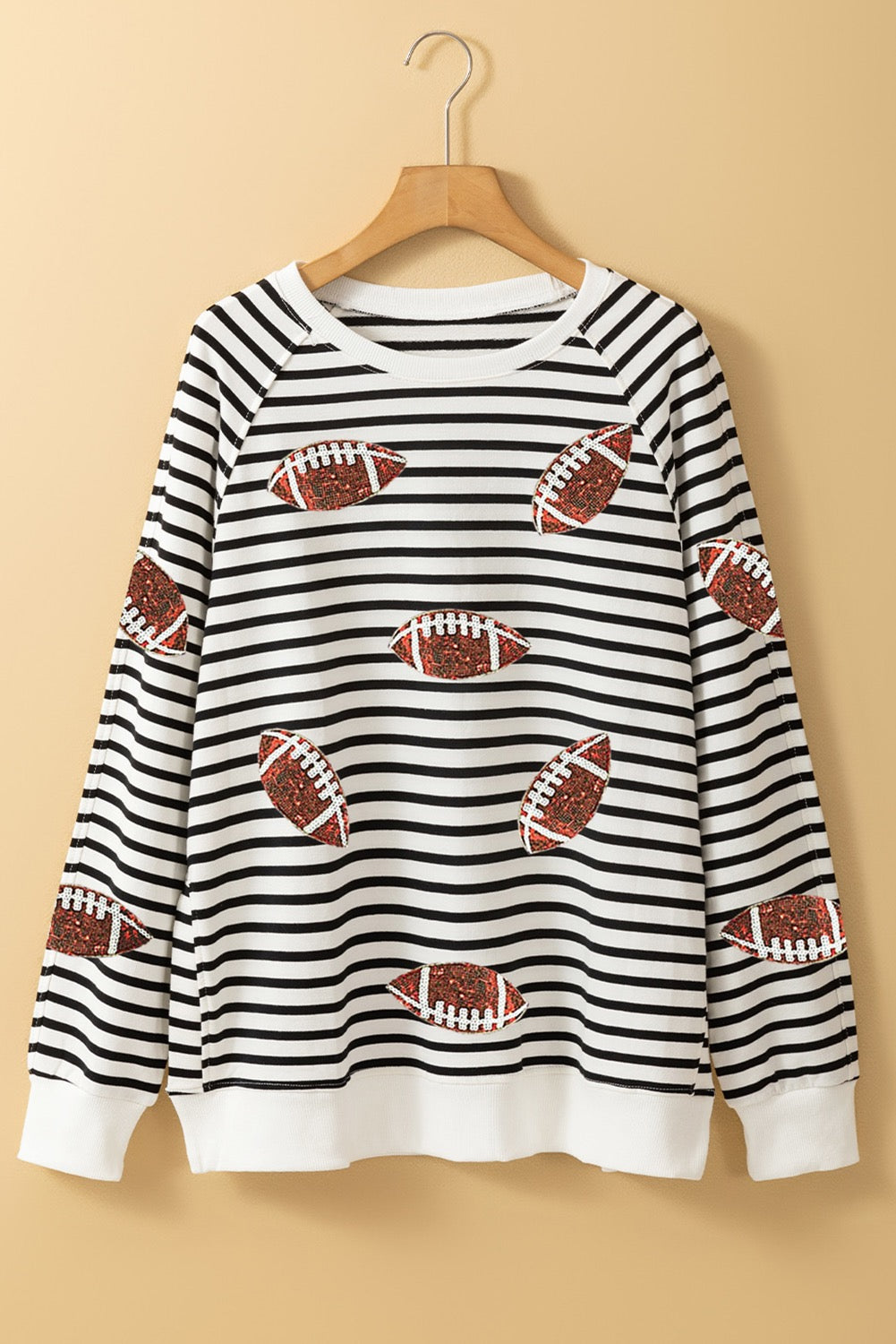 Black Stripe Sequin Rugby Football Sweatshirt