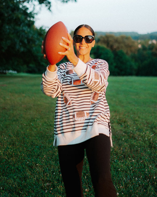Black Stripe Sequin Rugby Football Sweatshirt
