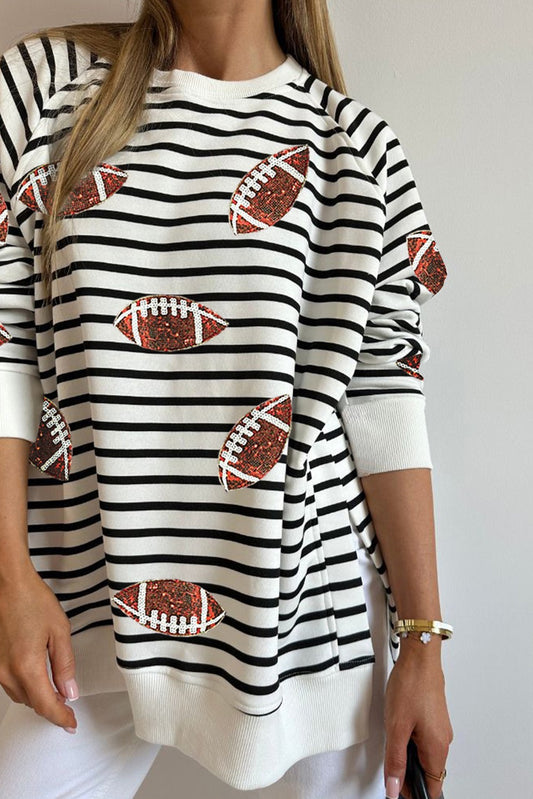 Black Stripe Sequin Rugby Football Sweatshirt